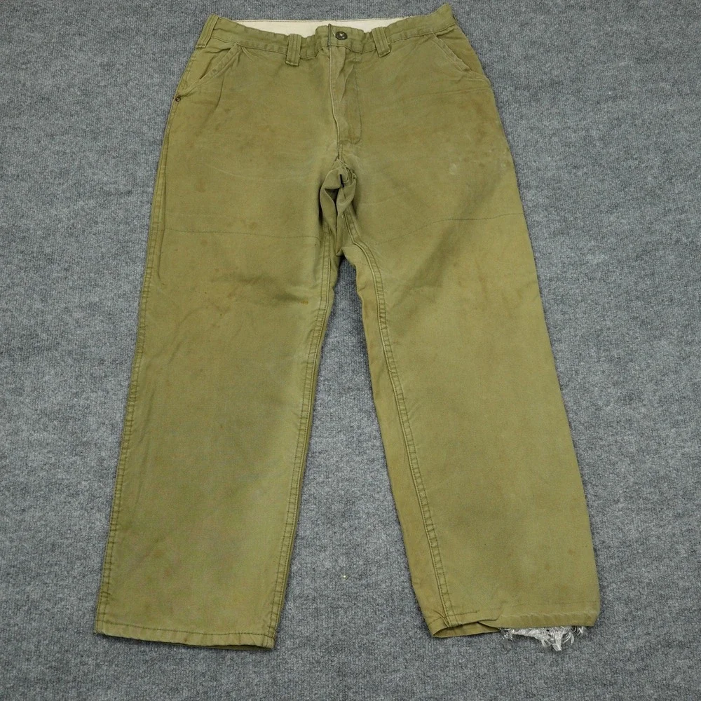 Vintage Saf-T-Bak Pants Mens 32x28 Olive Green Canvas Duck Hunting 60s